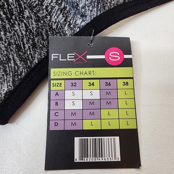 Flex Own It Sports Bra Mesh Back Gray and Black Size 32A 32B 34S Small NWT - Picture 4 of 9